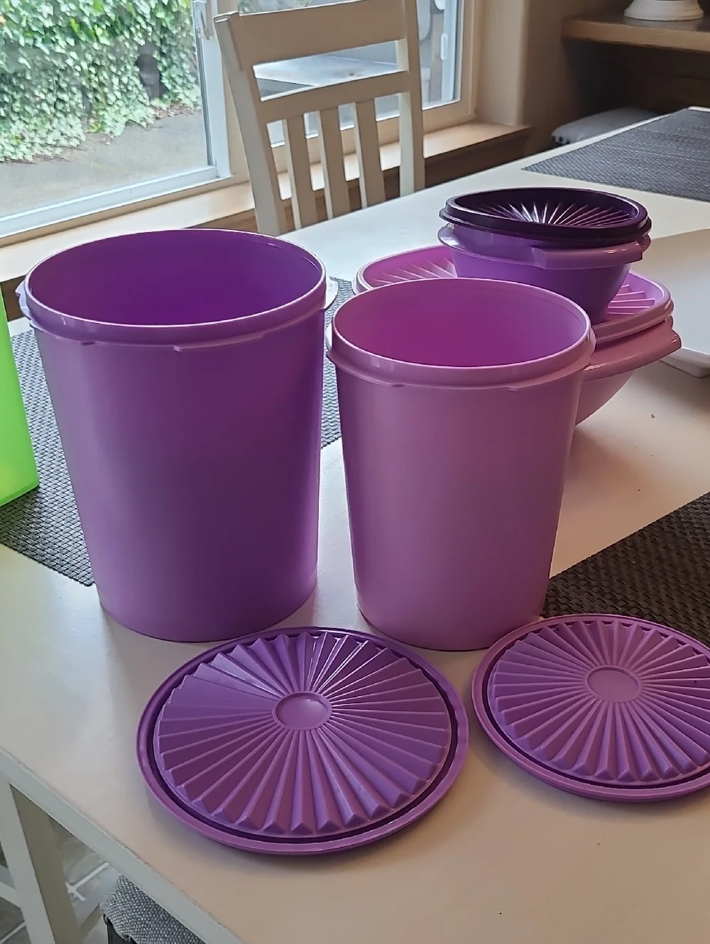 Tupperware Purple and Green Plastic Food Storage Set
